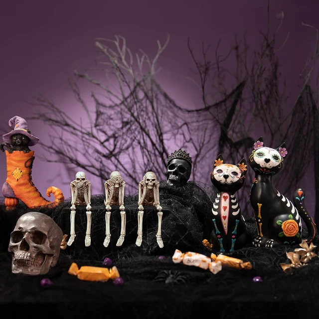 Alt view image 7 of 7 - Skeleton Halloween Decorations Indoor - No Evil Statues
