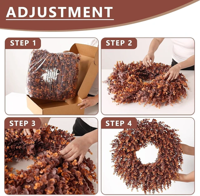 Alt view image 5 of 7 - 24" Lifelike Touch Fake Fall Eucalyptus Wreath for Front Door (Dark Orange)