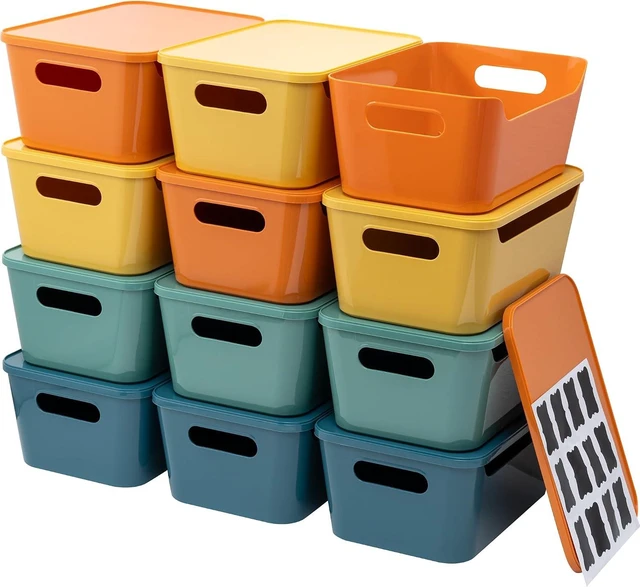 Main image of 12 Pack 4.5L Storage Bins with Lids, Plastic Storage Baskets for Home Classroom Organization, Multi-Use Organizer Bins for Cabinet, Pantry, Drawer, Countertop or Shelves, Colorful Containers