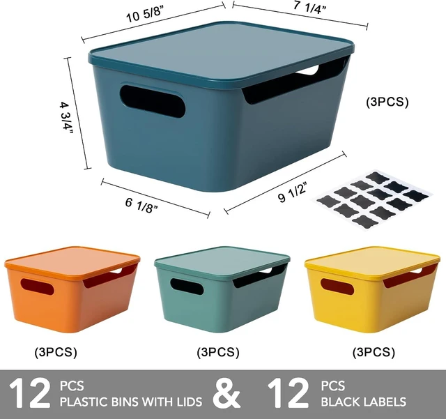 Alt view image 2 of 7 - 12 Pack 4.5L Storage Bins with Lids, Plastic Storage Baskets for Home Classroom Organization, Multi-Use Organizer Bins for Cabinet, Pantry, Drawer, Countertop or Shelves, Colorful Containers