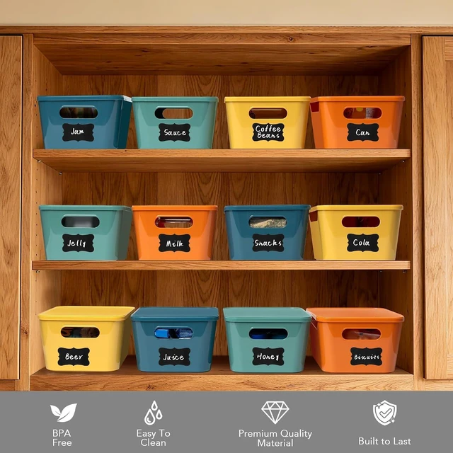Alt view image 4 of 7 - 12 Pack 4.5L Storage Bins with Lids, Plastic Storage Baskets for Home Classroom Organization, Multi-Use Organizer Bins for Cabinet, Pantry, Drawer, Countertop or Shelves, Colorful Containers
