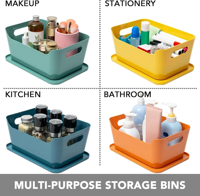 Alt view image 5 of 7 - 12 Pack 4.5L Storage Bins with Lids, Plastic Storage Baskets for Home Classroom Organization, Multi-Use Organizer Bins for Cabinet, Pantry, Drawer, Countertop or Shelves, Colorful Containers