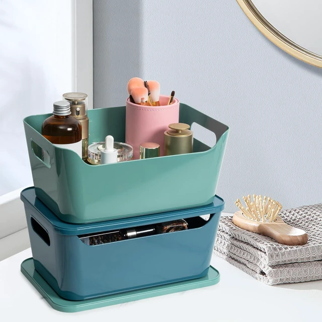 Alt view image 6 of 7 - 12 Pack 4.5L Storage Bins with Lids, Plastic Storage Baskets for Home Classroom Organization, Multi-Use Organizer Bins for Cabinet, Pantry, Drawer, Countertop or Shelves, Colorful Containers