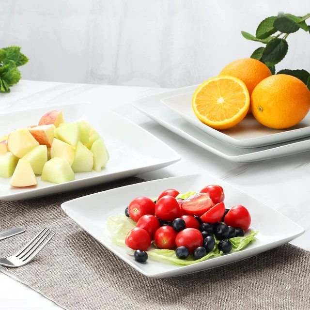 Alt view image 3 of 6 - Porcelain Square Dinner Plates, 10.75 Inch Square Serving Plate for Steak, Pasta, Salad, Snacks, Pizza, Appetizer Plates, Set of 6, White