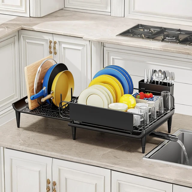 Alt view image 2 of 7 - Expandable Dish Drying Rack for Kitchen Counter with Drainboard