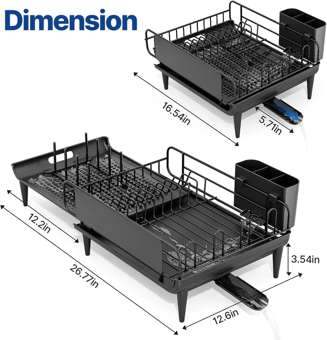 Alt view image 3 of 7 - Expandable Dish Drying Rack for Kitchen Counter with Drainboard