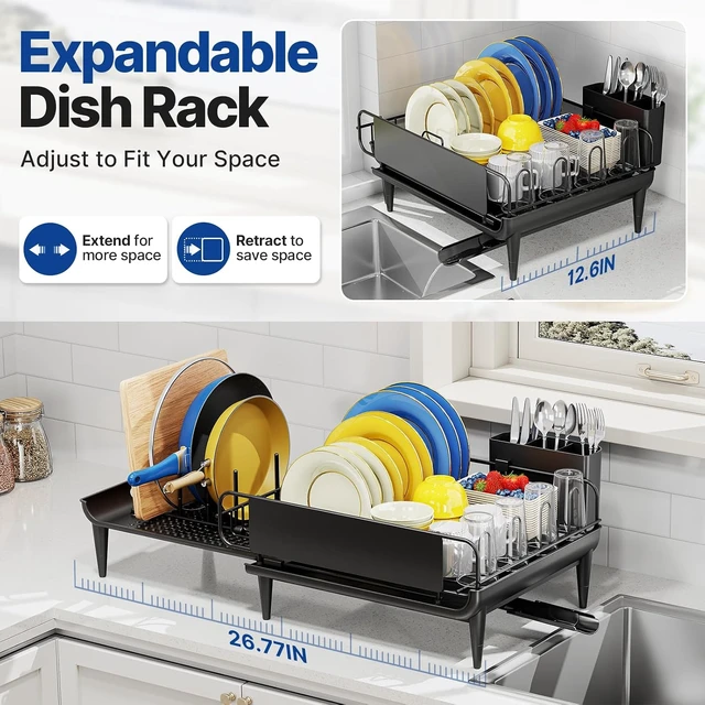 Alt view image 4 of 7 - Expandable Dish Drying Rack for Kitchen Counter with Drainboard