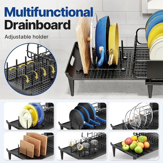Alt view image 5 of 7 - Expandable Dish Drying Rack for Kitchen Counter with Drainboard