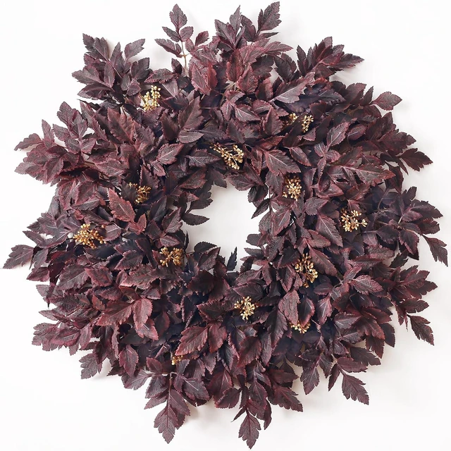 Main image of 26" Artificial Cimicifuga Fall Wreath for Halloween Front Door(Dark Purple)