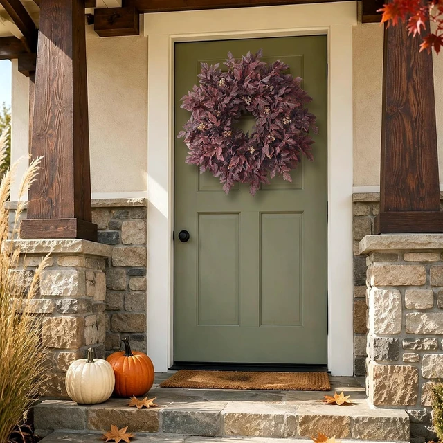 Alt view image 3 of 7 - 26" Artificial Cimicifuga Fall Wreath for Halloween Front Door(Dark Purple)