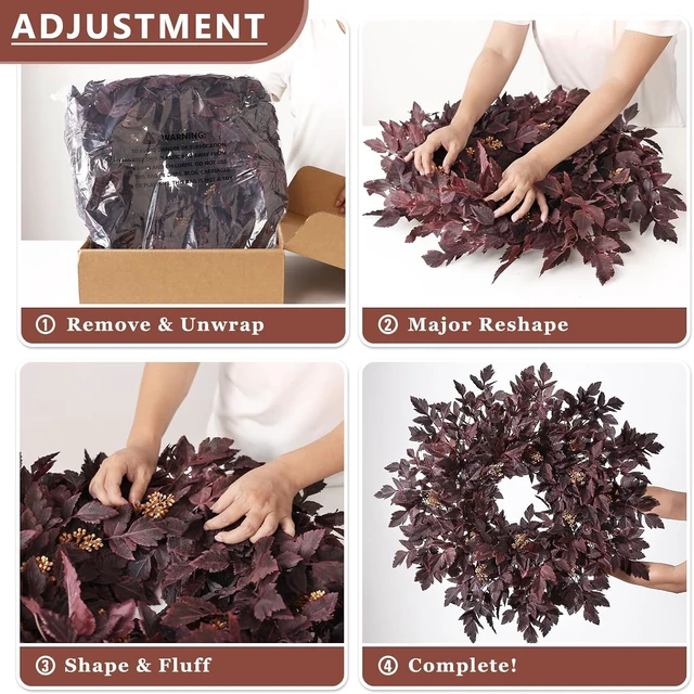 Alt view image 5 of 7 - 26" Artificial Cimicifuga Fall Wreath for Halloween Front Door(Dark Purple)