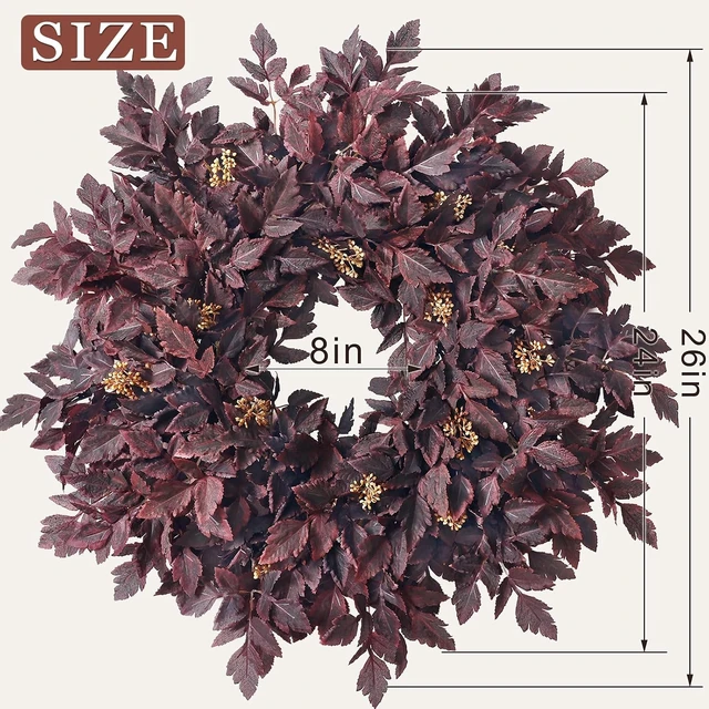 Alt view image 6 of 7 - 26" Artificial Cimicifuga Fall Wreath for Halloween Front Door(Dark Purple)