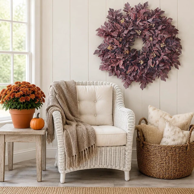 Alt view image 7 of 7 - 26" Artificial Cimicifuga Fall Wreath for Halloween Front Door(Dark Purple)