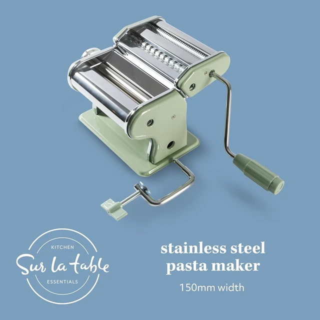 Alt view image 2 of 7 - Kitchen Essential Va Bene Manual Pasta Maker Machine Noodle Maker w/Rollers & Cutters - Spaghetti, Fettuccini, Lasagna or Dumpling Skin - Stainless Steel/Juniper Green