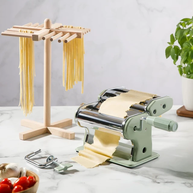 Alt view image 7 of 7 - Kitchen Essential Va Bene Manual Pasta Maker Machine Noodle Maker w/Rollers & Cutters - Spaghetti, Fettuccini, Lasagna or Dumpling Skin - Stainless Steel/Juniper Green