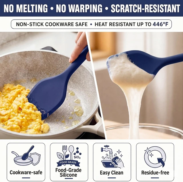 Alt view image 5 of 7 - Kitchen Utensils Set,9 PCS Silicone Cooking Utensils Set Spatula Set,Tongs,Spoon,Whisk,Brush,Dishwasher Safe Kitchen Gadgets for Non-Stick Cookware,Home EssentialKitchen Appliances(Navy Blue)