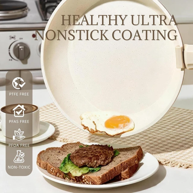 Alt view image 3 of 7 - Ceramic Cookware Set Non Stick 8Pcs Pots and Pans Set Detachable Handle Induction Kitchen Cooking Set with Frying Pans Oven Dishwasher Safe, PFAS/PFOA Free, Cream White