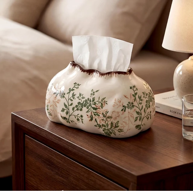 Alt view image 4 of 7 - Vintage Ceramic Tissue Holder Tissue Box Cover,Blossoms