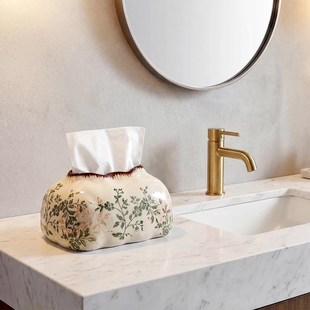 Alt view image 5 of 7 - Vintage Ceramic Tissue Holder Tissue Box Cover,Blossoms