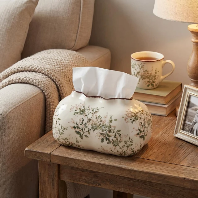 Alt view image 6 of 7 - Vintage Ceramic Tissue Holder Tissue Box Cover,Blossoms