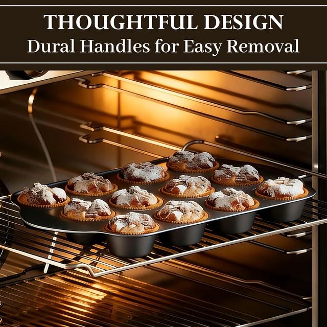 Alt view image 5 of 7 - 13 PCS Nonstick Bakeware Set - Carbon Steel Baking Pans Set with Dual Handles, Includes Roasting Pan, Pizza Pan, Cookie Sheet, Cake Pans, Muffin Pans, Cooling Rack, Oven Mitts, Non-Toxic