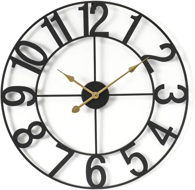 Main image of Large Wall Clock, Metal Frame, Battery Powered (24 Inch, Black)