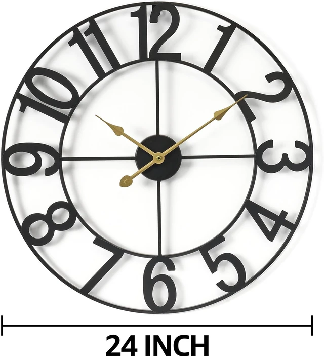 Alt view image 2 of 7 - Large Wall Clock, Metal Frame, Battery Powered (24 Inch, Black)