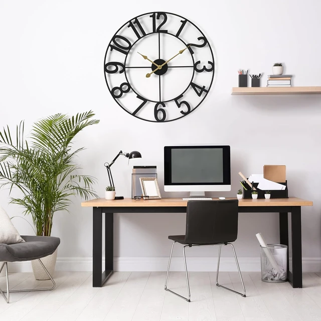 Alt view image 5 of 7 - Large Wall Clock, Metal Frame, Battery Powered (24 Inch, Black)
