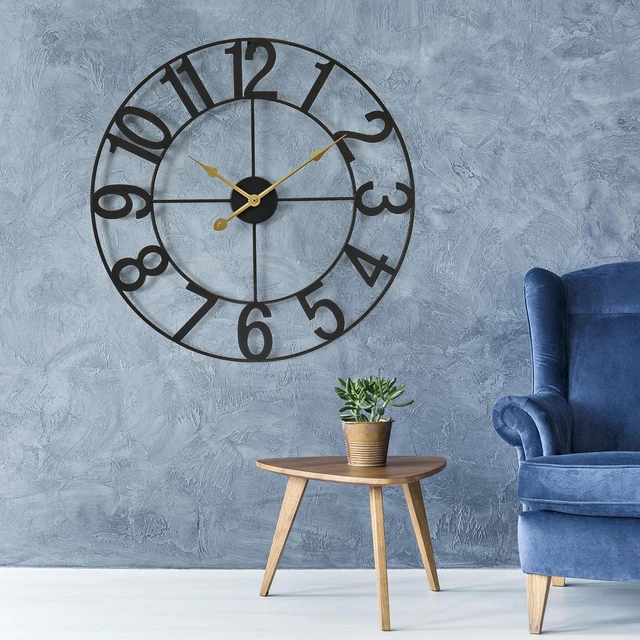 Alt view image 7 of 7 - Large Wall Clock, Metal Frame, Battery Powered (24 Inch, Black)