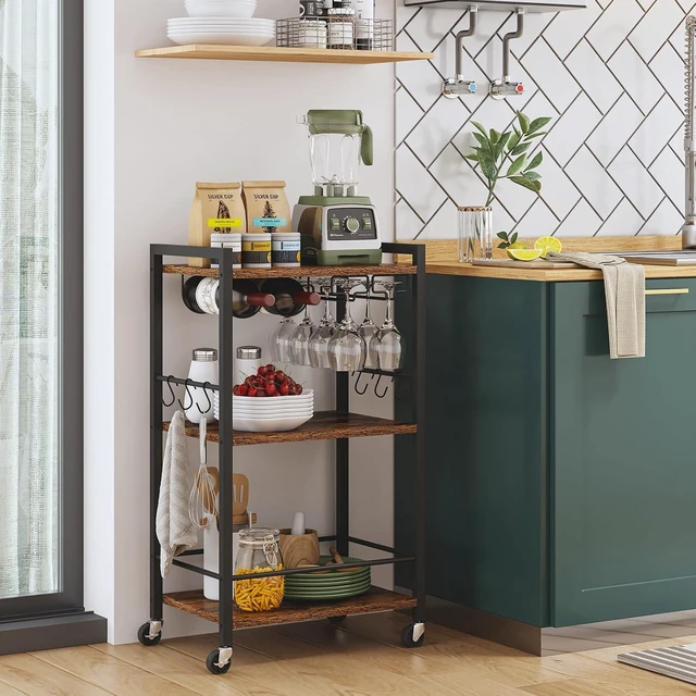 Alt view image 4 of 7 - Bar Cart with Wheels, Mini Drink Cart with Wine Rack & Glass Holder
