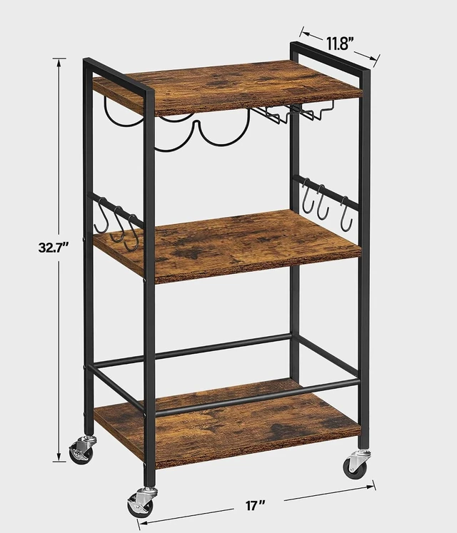 Alt view image 6 of 7 - Bar Cart with Wheels, Mini Drink Cart with Wine Rack & Glass Holder
