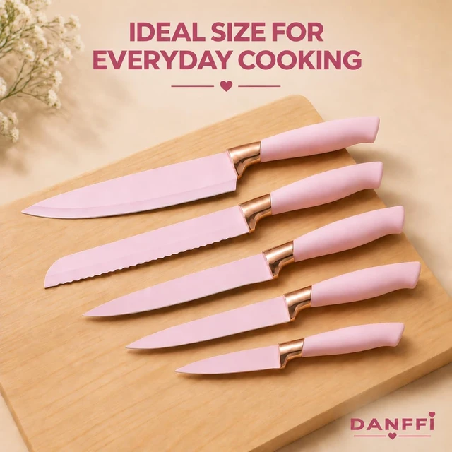 Alt view image 5 of 7 - 19-Piece Pink Kitchen Utensils Set with Knife Set & Cutting Board - Silicone Cooking Utensils with Wooden Handles, Rose Gold Accents, Scissors, Whisk & Tongs - BPA-Free Pink Kitchen Gift Set