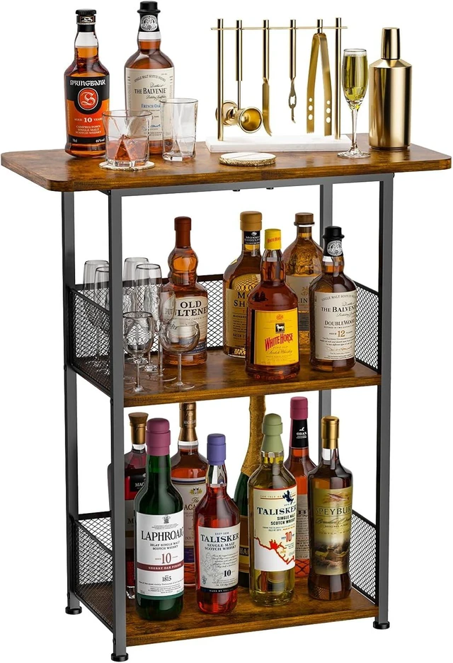 Main image of Floor Standing Freestanding Whiskey Rack: 3 Tier Wine Rack ,Mini Bar Cart