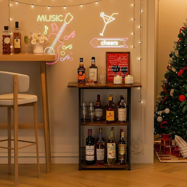 Alt view image 2 of 7 - Floor Standing Freestanding Whiskey Rack: 3 Tier Wine Rack ,Mini Bar Cart