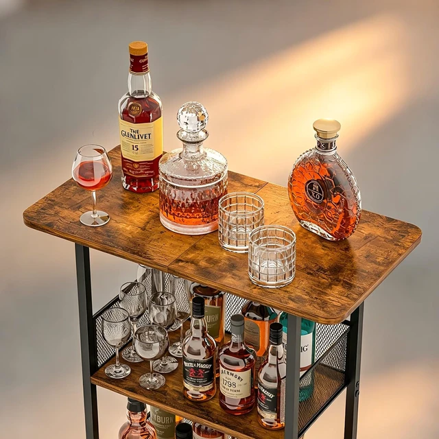 Alt view image 3 of 7 - Floor Standing Freestanding Whiskey Rack: 3 Tier Wine Rack ,Mini Bar Cart