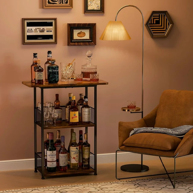 Alt view image 4 of 7 - Floor Standing Freestanding Whiskey Rack: 3 Tier Wine Rack ,Mini Bar Cart