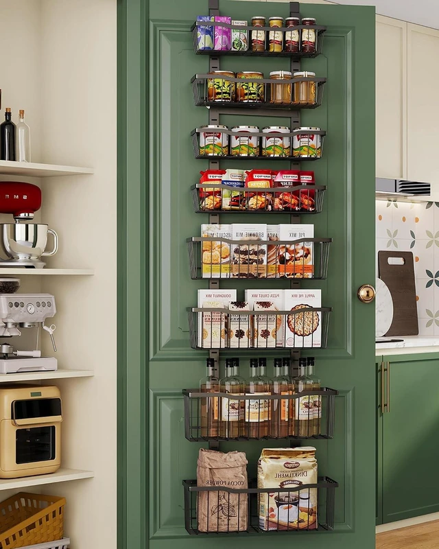 Main image of Over The Door Organizer8-Tier Over The Door Pantry Organizer with Adjustable BasketsMetal Hanging Pantry Organizers and Storage for Kitchen, Back of Door Seasoning Rack (Black)