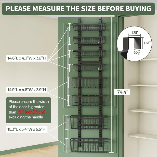 Alt view image 2 of 7 - Over The Door Organizer8-Tier Over The Door Pantry Organizer with Adjustable BasketsMetal Hanging Pantry Organizers and Storage for Kitchen, Back of Door Seasoning Rack (Black)