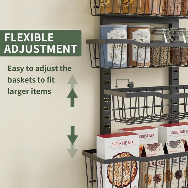 Alt view image 3 of 7 - Over The Door Organizer8-Tier Over The Door Pantry Organizer with Adjustable BasketsMetal Hanging Pantry Organizers and Storage for Kitchen, Back of Door Seasoning Rack (Black)