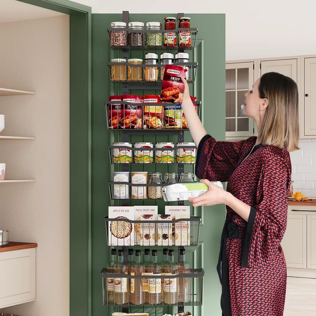 Alt view image 7 of 7 - Over The Door Organizer8-Tier Over The Door Pantry Organizer with Adjustable BasketsMetal Hanging Pantry Organizers and Storage for Kitchen, Back of Door Seasoning Rack (Black)