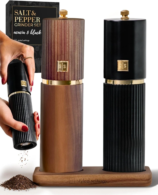 Main image of Wooden Salt and Pepper Grinder Set, Black and Dark Wood