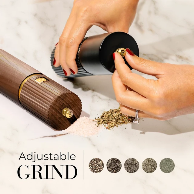 Alt view image 2 of 7 - Wooden Salt and Pepper Grinder Set, Black and Dark Wood