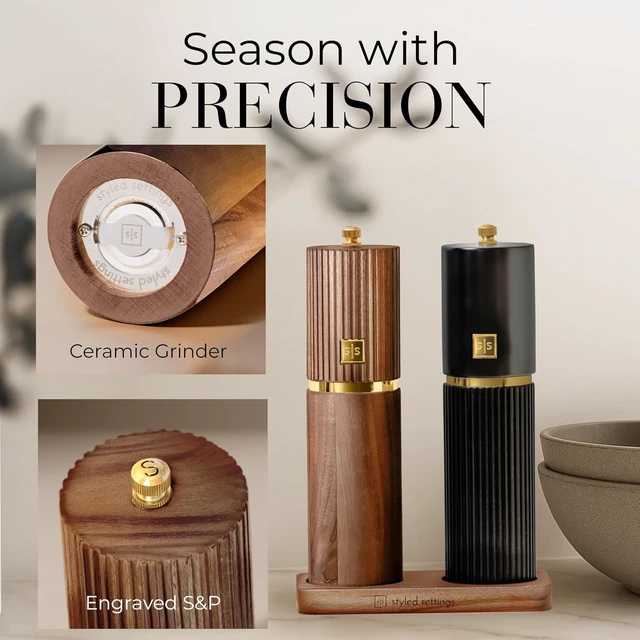 Alt view image 3 of 7 - Wooden Salt and Pepper Grinder Set, Black and Dark Wood