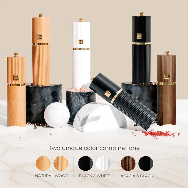 Alt view image 4 of 7 - Wooden Salt and Pepper Grinder Set, Black and Dark Wood