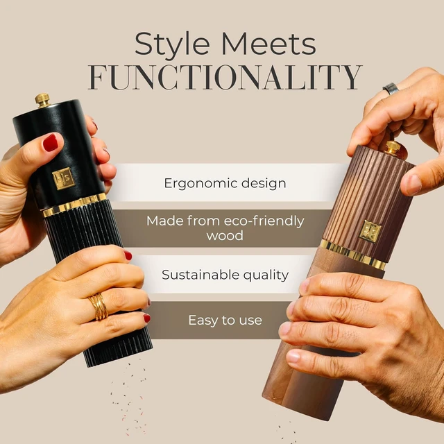 Alt view image 6 of 7 - Wooden Salt and Pepper Grinder Set, Black and Dark Wood
