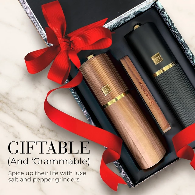 Alt view image 7 of 7 - Wooden Salt and Pepper Grinder Set, Black and Dark Wood