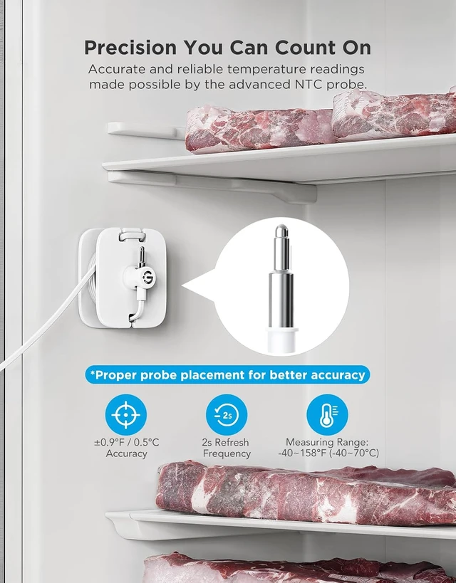 Alt view image 3 of 7 - WiFi Refrigerator Thermometer Sensor with Alarm, 2-Pack & Gateway