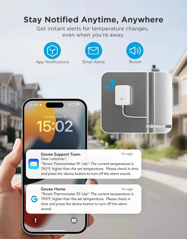 Alt view image 2 of 7 - WiFi Refrigerator Thermometer Sensor with Alarm, 2-Pack & Gateway