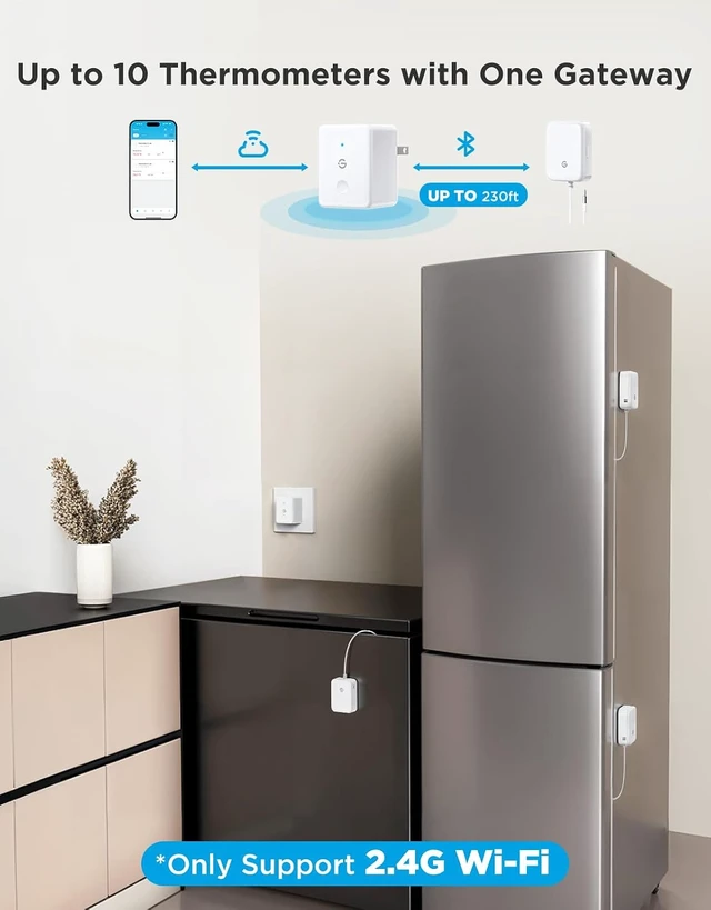 Alt view image 4 of 7 - WiFi Refrigerator Thermometer Sensor with Alarm, 2-Pack & Gateway