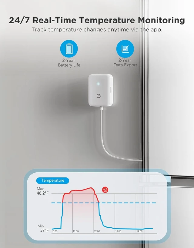 Alt view image 5 of 7 - WiFi Refrigerator Thermometer Sensor with Alarm, 2-Pack & Gateway